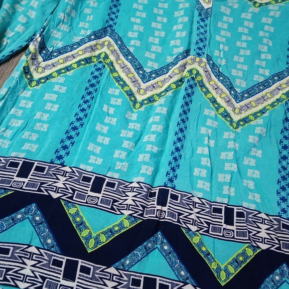 Tribal Boho Aztec Bohemian Print Pattern Flowy V Neck Blouse Top - Picture 6 of 13